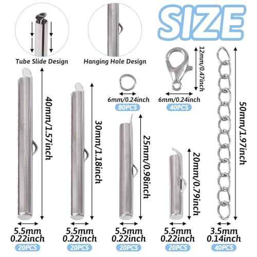 80 st. 20~40mm Iron Slide sluiting met 40 Strands Twist Extender Kettingen, 80 st. 304 Roestvrij staal Jump Ringen en 40 st. Legering Lobster Claw sluitingen voor sieraden maken 3