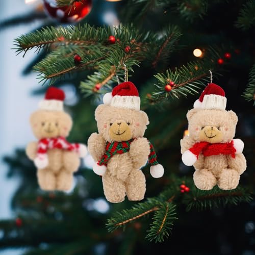 Wichtel Accessoires Kerst - 3 stuks pluche beer voor poppenhuis Accessoires - miniatuur beer hanger voor sleutels en tassen - kleine geschenken voor kerst 4
