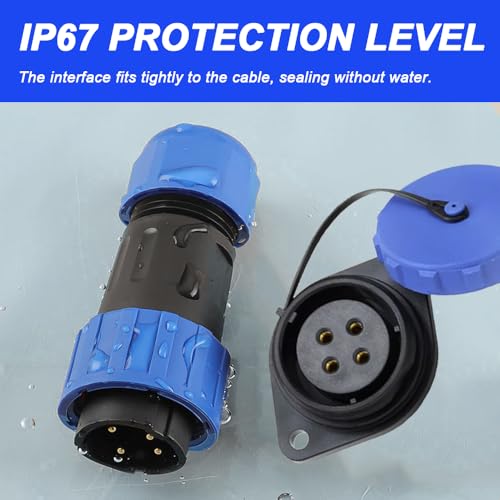 SP21 4 Pin Socket voor 21mm Panel Mount, IP67 Waterdichte Ronde Kabel 12V 30A Plug Socket voor DC Output BLUETTI (4 Packs, Plug and Bushing) 5