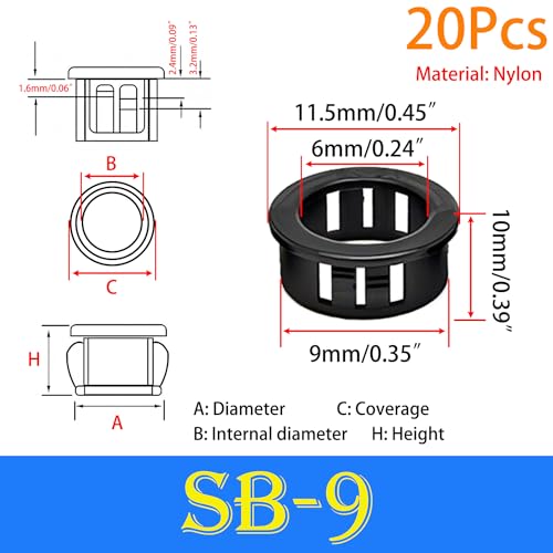 Verpakking van 20 oogbescherming voor kabel entree oogbescherming, installatie diameter 9 mm, kunststof kabel grommet, kabelogen