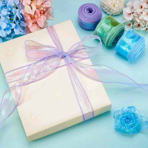 3 Rolls Polyester Iridescent Fishtail Ribbon Glittering Chiffon Ribbons 45mm Gift Wrapping Ribbon Bruiloft Bouquet Bows Wrapping Kralen Decoratie, 3 Kleuren 4