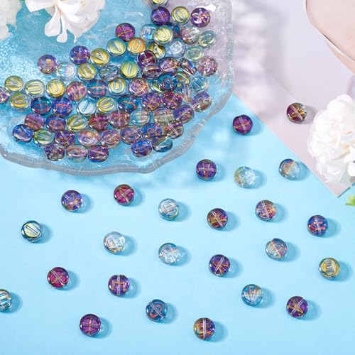 100 st 10mm glazen brief kralen A-E-I-O-U 10mm platte ronde glazen spacer kralen, Transparante middelgrote paarse brief Spacing kralen, Bulk voor het knutselen, Supply armband, sieraden maken 3