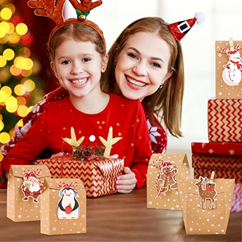 Verpakking van 24 kerstcadeauzakken gemaakt van kraftpapier met basis, geschenkzakken met houten clips en koord, papieren zakken voor kerstcadeauverpakking etc. 5