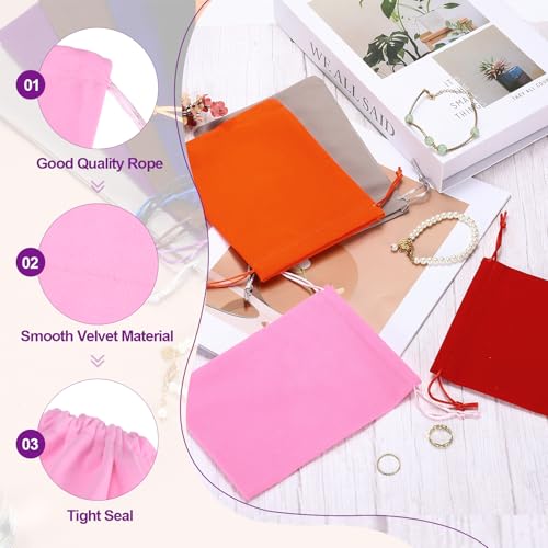 30 stuks fluwelen zakken met trekkoord, 17,5 x 13,2 cm grote fluwelen doek sieraden geschenkzakjes met trekkoord, kanunst snoepzakstofzak voor bruiloft, verjaardagsfeestje Kerstmis, roze 3