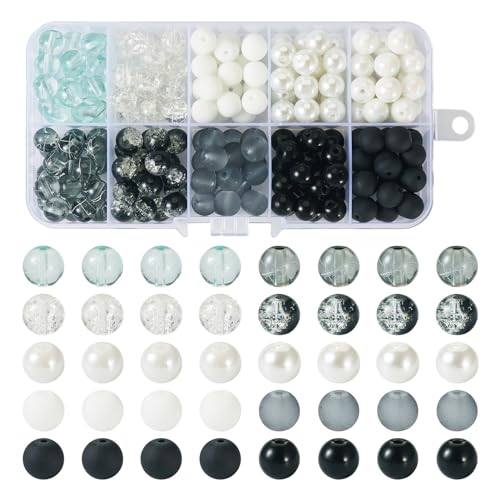 200Pcs Ronde Glazen Kralen 8mm Zwart WhiteSmoke Series Crackle Kralen Transparant Opaque Pearl Ball Spacer Kralen Bulk voor ketting armband sieraden DIY Ambachtelijke oorbelring