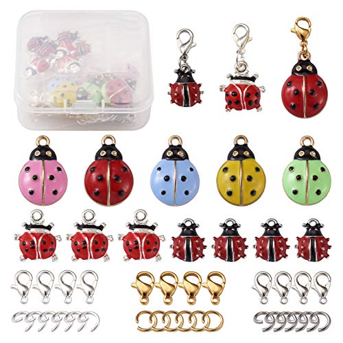 32 st. Ladybug Emaill Charms Hangers Kleurrijke Ladybug Kever Vliegende Insect Bedels met Lobster Claw Clasps Open Jump Rings voor Keychain sieraden maken