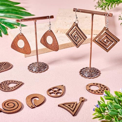 22 st. Natuurlijke houten bedeltjes Teardrop Oval Rhombus Dangle Charms Bruin Houten Hangers met Jump Rings Oorbellen Hooks voor Craft Ketting sieraden armband DIY, Hout, geen edelsteen