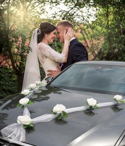 Auto decoratie, bruidspaar, rozen, decoratie, sieraden, auto, bruiloft, Garland, auto decoratie, bruiloft decoratie, bruiloft decoratie, bruiloft auto, decoratie voor bruiloft, partij, wit