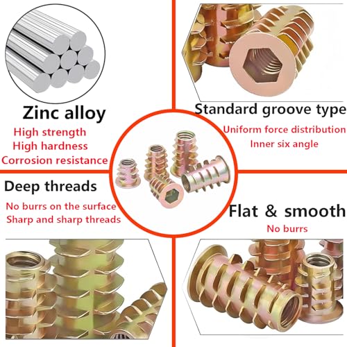 20 st. Schroef in moeren, M8 x 15mm Zinklegering Noten, draadmoeren voor houten meubelen