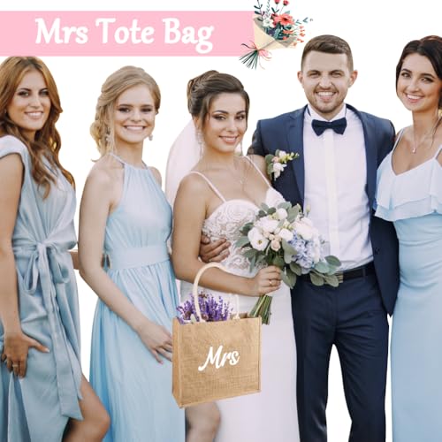 Bruidstas, Eenvoudige en Betrouwbare Jute Bag, Cadeautas voor Trouw, Verloving, Huwelijksreis, Geschikt voor Winkelen, Picknick, Strand en Vakantie, Bruin