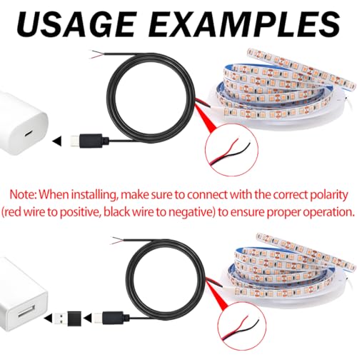 USB C Pigtail 2 Draadkabel, type C Man Draadkabel 22AWG & Adapters 5 Kit, DIY Pigtail Open End Power Cable 1M/3Ft (alleen voor oplaadapparaten) 5