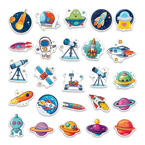 50 stuks Astronaut Space Stickers, Caricature Planet Stickers, Waterproof DIY Stickers voor kinderen 4