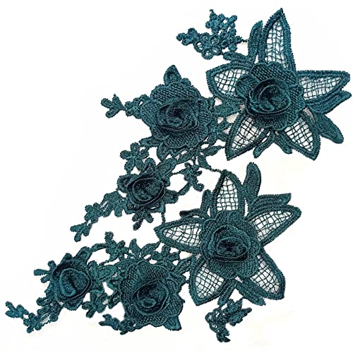 Kantborduren Driedimensionale borduursels DIY Lace Accessoires Applique Drijvende Bloemen Borduur Kant Toepassing Naai Bloemen Stof Collar Patches voor DIY Decoratie Donker Groen
