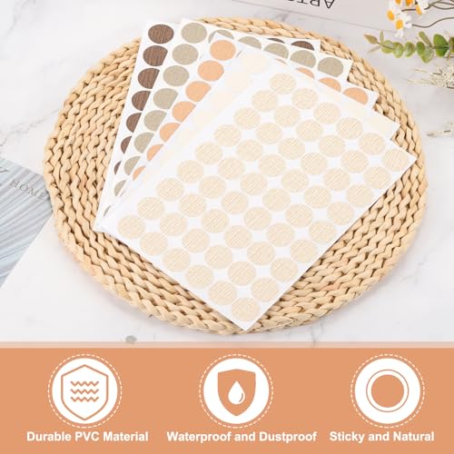 270 stuks schroefgatstickers, 5 vellen zelflevende waterdichte PVC-houtnerfsticker voor schroefgaten, wandkasten, bureaureparatie, licht walnoot, 21 mm/0,83 inch 3
