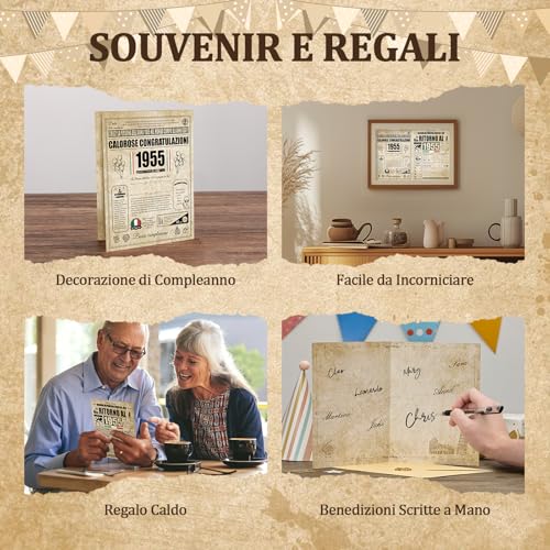 Biglietto Auguri Compleanno 70 Anni - Personalizzata Idea Regalo Compleanno Originelen voor Uomo e Donne, Biglietti di Auguri Vintage met Busta voor Mamma, Papà, Amico, Famiglia, Nonno (1955) 3