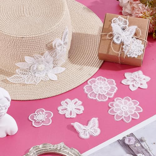 12 stuks borduurwerk Vlinder naaiijzer op patch, bloem Organza Patches Appliqué voor bruiloft bruiloft jurk Naaien Craft DIY kleding haar ornamenten, wit 4