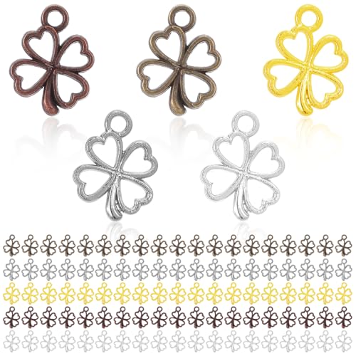 100 st. Vier Clover Charm Hangers, 5 kleuren, kleine zinklegering, oorbellen, ketting, armband, hanger, DIY ambachten, sieraden, ornamenten