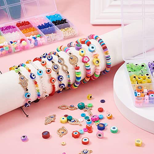 2648 st. Kwaad oog kralen platte ronde bicone bloem kralen Kit Hamsa Hand Cross Infinity Legering Rhinestone Bedels Links voor DIY ketting armbanden ambachten sieraden 5