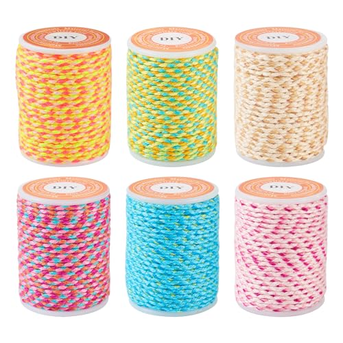 Macrame Cords 1.5mm x 4m Premium 4 Ply Polycotton Cords 6 Rolls Twisted Kleurrijke Thin Cotton Cord garen Macrame Touw voor String Wall Hangings DIY Craft String