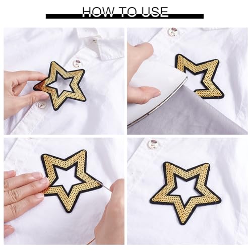 30 st 3 Styles Hollow Star Naaibare Patches, gemengde kleur Polyester pailletten Patches Iron On Star Patches voor rugzakken, Jeans Reparatie, Theater kostuum Design 3