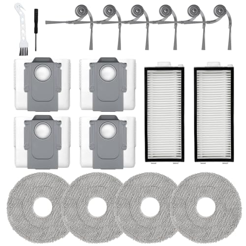 18 stuks Accessoires sets voor Roborock Saros Z70 Stofzuiger, Vervangingsdelen 2 filters, 4 doekjes, 6 zijborstels, 4 stofzakken, 1 reinigingsgereedschap, 1 schroevendraaiers
