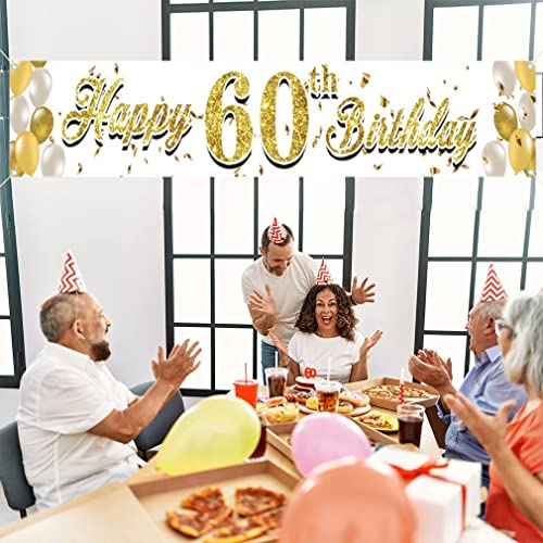 Happy 60th Birthday Court Teken 60th Birthday Decoration for Husband or Wife Happy 60th Birthday Court Banner Golden Ballon 3m x 0,5m Yard Aanmelden Outdoor Hanging Banner 5