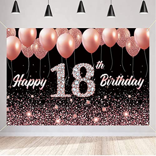18e verjaardag meisje decoratie, 18e verjaardag, banner, roos goud, 18e verjaardag, stof boord poster, achtergrond voor 18e verjaardag, banner voor meisjes, verjaardagsfeest, decoratie