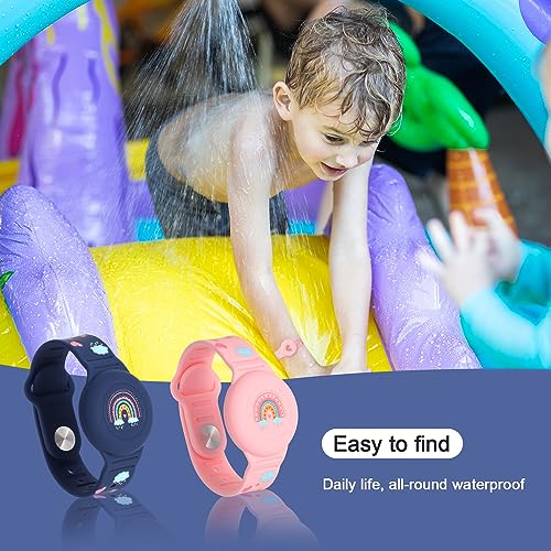 2 st. Kinder Polsband voor AirTag, Boho Rainbow Pattern voor kinderen Peuter Oudere verstelbare horlogeband Kids voor verstoppen GPS Tracker (Midnight Blue, Pink), Silicone 5