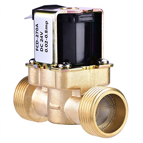 Water Solenoïde Valve, 3/4" DC 24V NC Normaal gesproken gesloten messing Elektrische magnetische inlaat Solenoïde Valve Drukregulerende Stabiele stroomventiel voor Waterlevering Tuin Spray Besproeiing 2.4×2.8inch