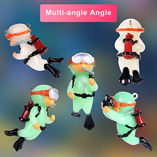 4 st Luminous Diver Aquarium Decoraties, Drijvend Aquarium Accessoires Glow in The Dark Cute Little Diver Aquarium Vis Tank Accessoires Decoraties (2 Groen, 2 Wit) 3