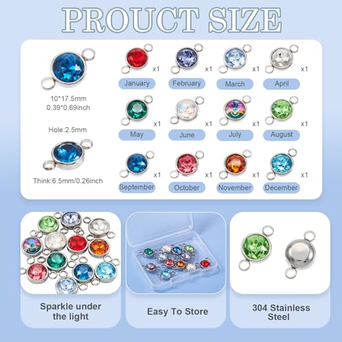 Rhinestone Charms & Links Connectors Geboortesteen Dangle Charms Kralen voor DIY ambachten ketting armband sieraden maken, glas, glas 3