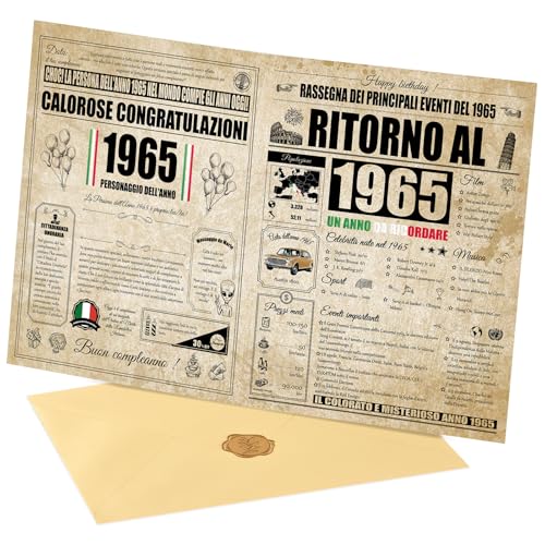 60e verjaardag wenskaart - Gepersonaliseerde originele cadeau-idee voor vrouwen en mannen, Vintage wenskaarten met envelop voor mam, pap, vriend, familie, grootvader (1965)