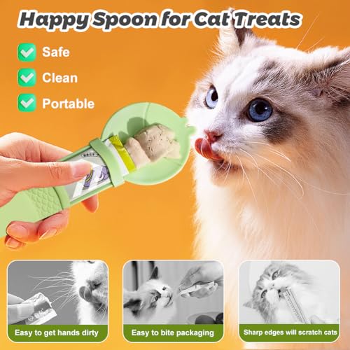 Katlepel, 2 stuks Groene leuke vis Vorm Kattenlepel, Gelukkig Kattenlepel, Knijpen Lepel met Hangende Gat voor Wet Food 5