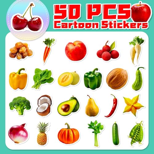 Fruit & groente Stickers voor tieners Volwassenen 50 stuks Fruit Plantaardige Vinyl Sticker Set Auto Motorfiets Fiets Skateboard Snowboard Bagage Laptop Koffer Helm Motorfiets Computer 3