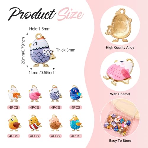 32 st. Chick Emaill Bedels voor sieraden het maken van kip kleurrijke bengel bedeltjes Legering Paas hangers Bulk voor ketting DIY armband oorbellen ambachtelijke accessoire, metaal metaal, metalen email, Nee 5