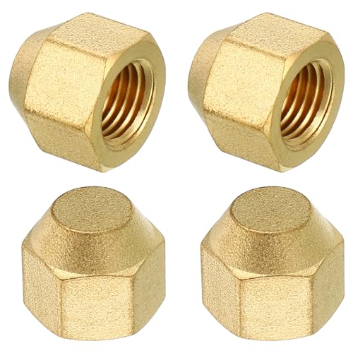 1/4" Brass Flare Cap, 7/16-20UNF Vrouwelijke Thread 4Pcs SAE Flare Fitting 45 Degree Hex Pipe Fittings voor Airconditioning Koeling