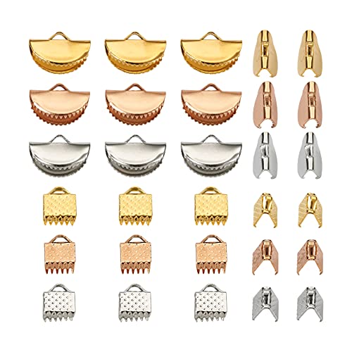 450 st. IJzeren Lint Shrink Ends 3 Kleuren Rechthoek en Half Ronde Ribbon End Clips bevestigingsmiddelen Gesp lederen Shrink Ends voor armband sieraden maken