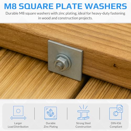 M12 vierkante plaat ringen, rechthoekige wasmachine met rond gat, gegalvaniseerd gegalvaniseerde zware wasmachine voor 12mm bouten/moeren DIN436 (10 stuks)