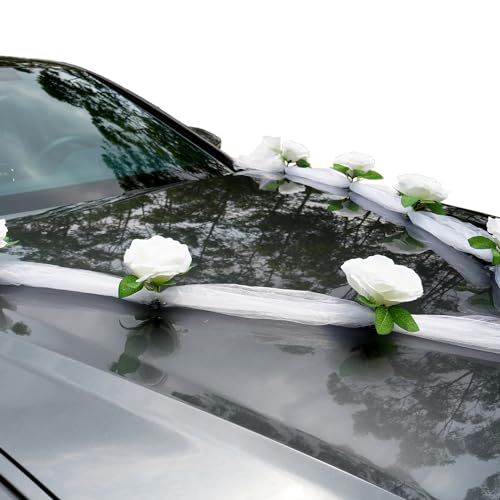 Auto decoratie, bruidspaar, rozen, decoratie, sieraden, auto, bruiloft, Garland, auto decoratie, bruiloft decoratie, bruiloft decoratie, bruiloft auto, decoratie voor bruiloft, partij, wit 4