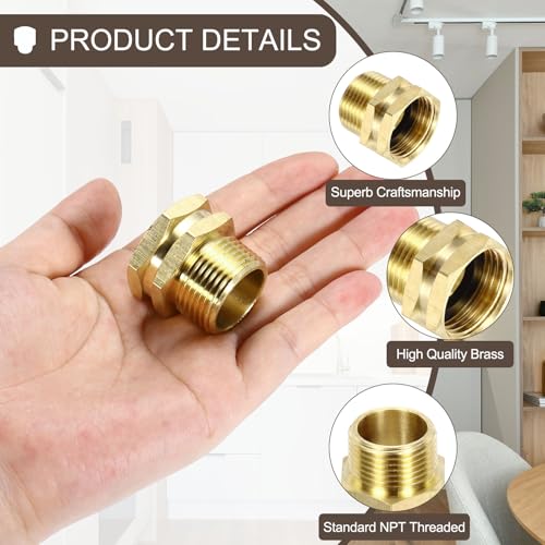3/4" GHT Vrouw x 3/4" NPT Mannelijke Tuinslang Adapter, 2Pcs Messing Slang Connector Reparatie Past op Pijp passen Waterslang Outdoor, Goud 5