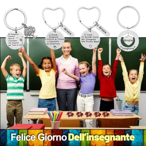 Meester Keychain, 4 stukken, Roestvrij staal Dank u Meester Diverse sleutelhangers, voor leraren, Professor Coach, Cadeau voor leraren, Zilver, One Size