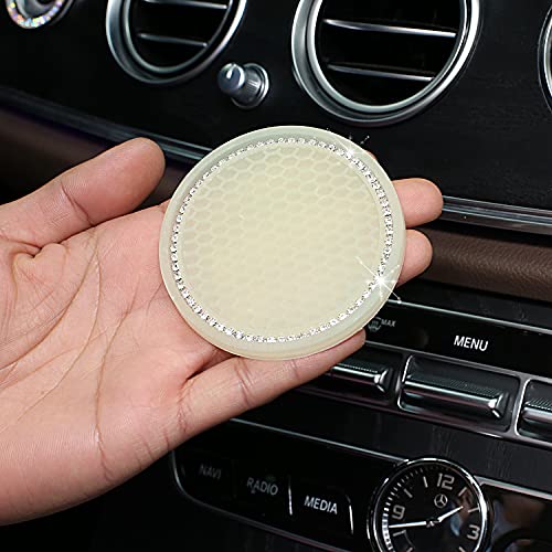 Bling auto verlichting Lichtgevende Coaster, Lichtgevende Glitter Cup houder Crystal Rhinestone Bling Auto Accessoires Cup houder Pad Can houder Auto-decoratie Accessoires Interieur 7 cm 4 stuks wit 5