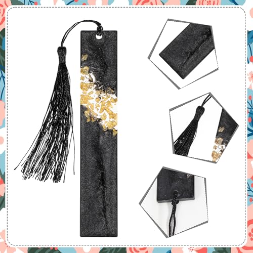 2 st Glittering Resin Tassels Bladwijzers, Handgemaakte Transparante Bladwijzer met kleurrijke Tassels voor Volwassenen Vrouwen Meisjes Lezen Lover Gift (Zwart, Wit) 3