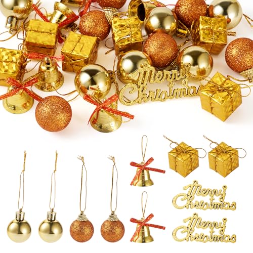 25 Pieces Kerstboom decoraties Shatterproof Ball Ornament Kerstklok Geschenkdoos Word Hanger Decor Bulk voor krans Vakantie feest decoratie bruiloft (Goud)