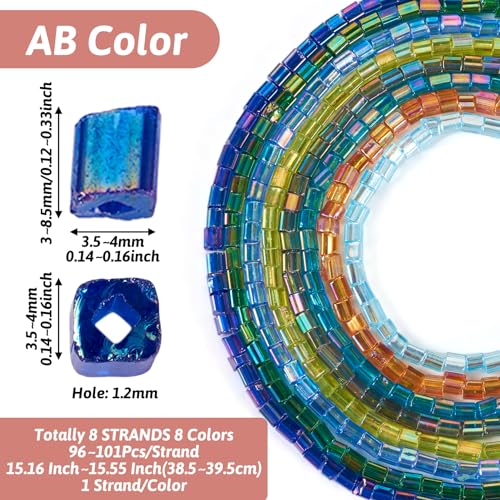 8 Strands AB Kleur Vergulde Transparante Glas Kralen Strands Rechthoek 8 Kleuren Glas Spacer Kralen Bulk voor DIY ketting armband sieraden maken 4
