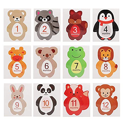 12 st. Baby Monthly Sticker Cartoon Animal Shaped Milestone Memories Photo Props voor 1-12 Maand pasgeboren jongens meisjes