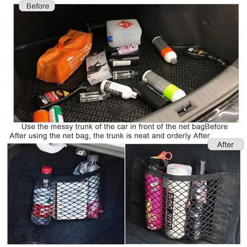 Verpakking van 4 auto-opslag Nettas met Elastische Sticker Trunk Opslag Net 40 x 25 cm Elastische opslag Net voor auto, Bagage, Klein voor commerciële voertuigen, Caravans 5