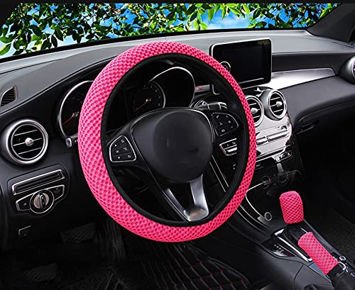 3-in-1 Universele autostuurwielhoes 37-38 cm Niet Slip ademend Rooster Stof Zomer Stuurwiel Hoes Stuurwiel Bescherming voor Vrachtwagen Auto Accessoires Roze