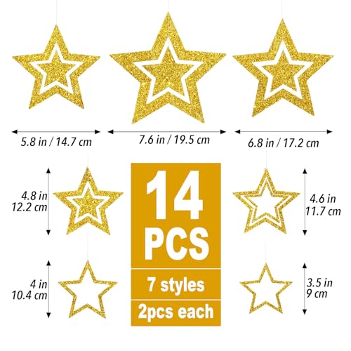 14 st Gold Glitter Star Paper Garland Sparkling Bunting Banner Hang Decoratie Twinkle Party Streamer Kit voor Kerstmis verjaardag bruiloft achtergrond