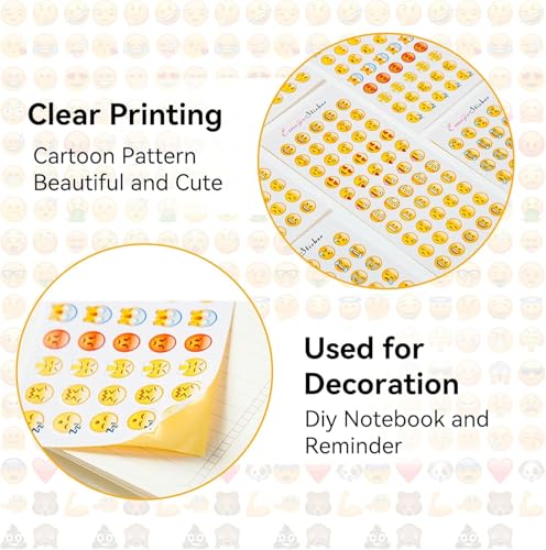 24 Vellen Emoji Stickers, Happy Face Sticker Stempel, Notebook, Decoratie, Smiley Stickers, Grappige Emoji Stickers, Kleine Stickers, Cartoon Bonus Stickers voor kinderen, Emoji Beloningen voor kinderen 3